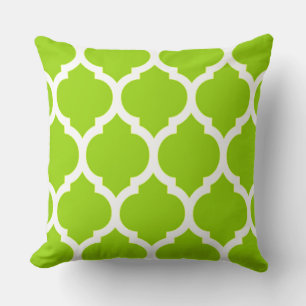 Citrus Green Moroccan lattice Quatrefoil Throw Pillow