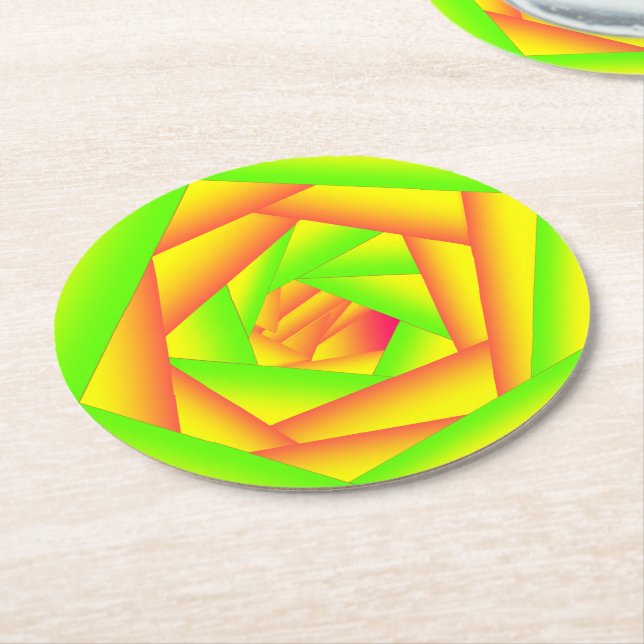 Citrus Green Orange Yellow Ombre Abstract Design  Round Paper Coaster (Angled)