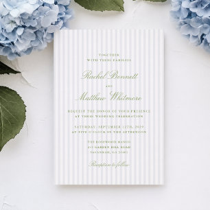 Citrus Green Stripe Elegant Wedding Invitation