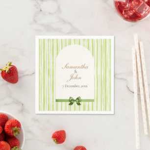 Citrus Green Striped Retro Wedding Paper Napkins