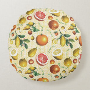Citrus Grove & Mediterranean Orchard Pattern Round Pillow