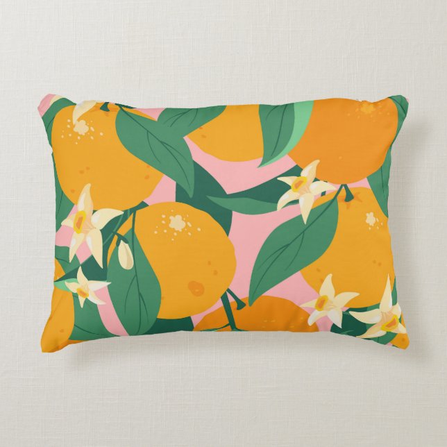 Citrus Hand-Drawn Vintage Style Accent Pillow (Front)