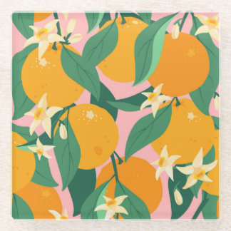 Citrus Hand-Drawn Vintage Style Glass Coaster