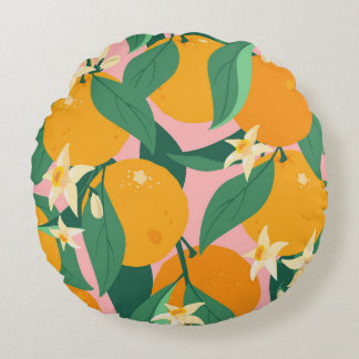 Citrus Hand-Drawn Vintage Style Round Pillow