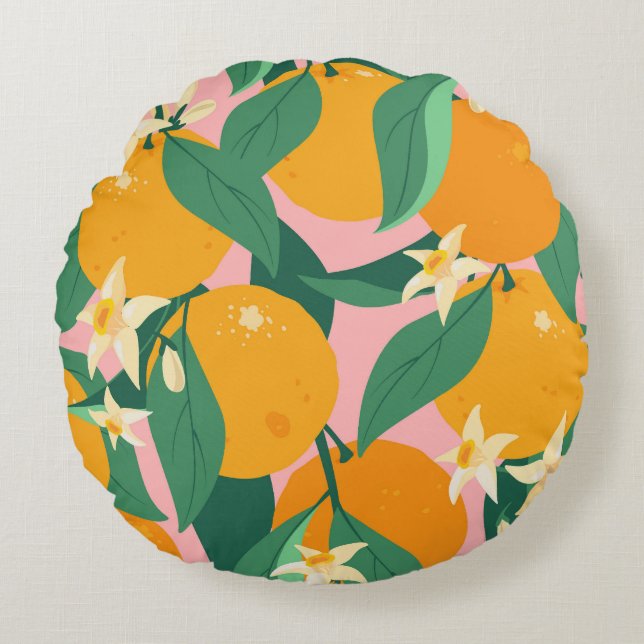 Citrus Hand-Drawn Vintage Style Round Pillow (Front)