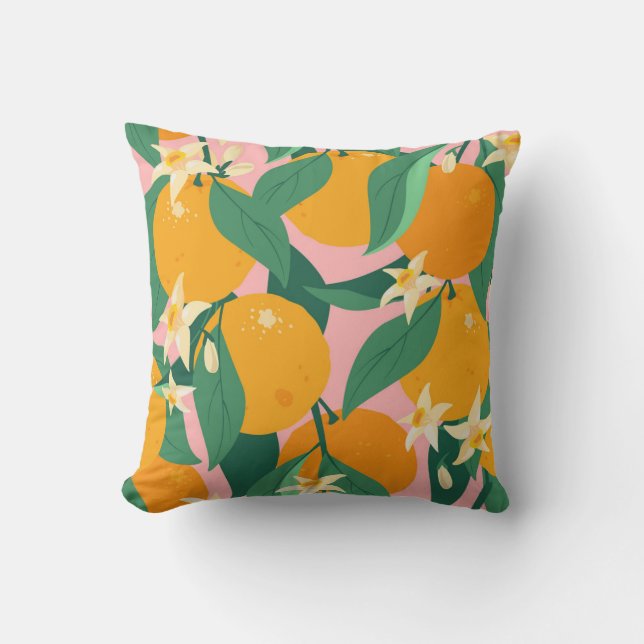 Citrus Hand-Drawn Vintage Style Throw Pillow (Front)