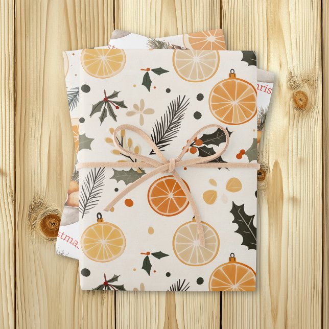 Citrus, Holly and Pine Needles Cozy Christmas Wrapping Paper Sheet (Creator Uploaded)