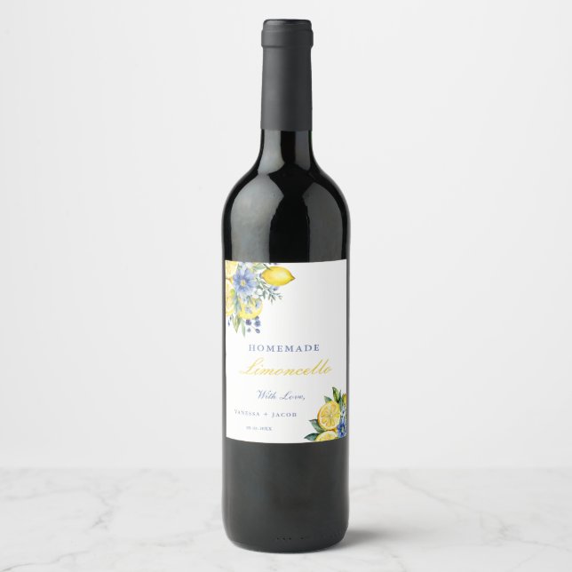 Citrus Homemade Limoncello Lemon Wedding favours  Wine Label (Front)