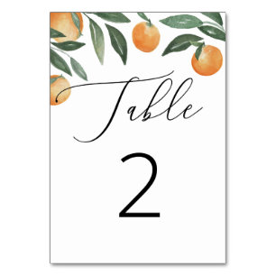 Citrus Italian Wedding Rustic Botanical Orange Table Number