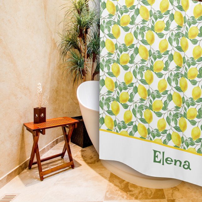 Citrus jaune vert motif rideau de douche (Créateur téléchargé)