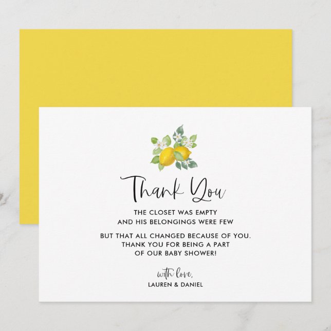 Citrus Lemon Baby shower Merci Cartes (Devant / Derrière)