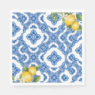 Citrus Lemon Blue Tile Bridal Paper Napkins