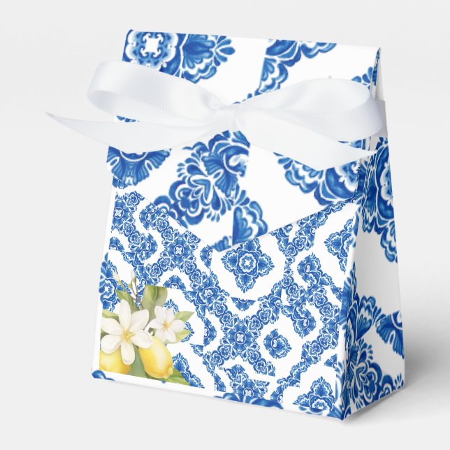 Citrus Lemon Blue Tile Favour Box (Front Side)