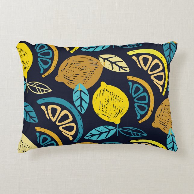 Citrus Lemon Doodle Pattern Background Accent Pillow (Front)