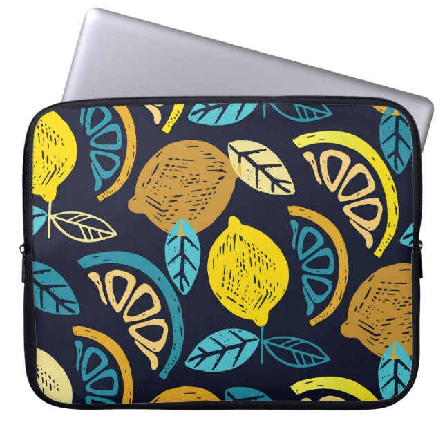 Citrus Lemon Doodle Pattern Background Laptop Sleeve (Front)