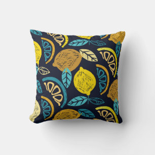 Citrus Lemon Doodle Pattern Background Throw Pillow