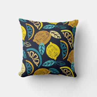 Citrus Lemon Doodle Pattern Background Throw Pillow