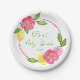 Citrus Lemon Floral Baby Shower Lemon Roses Paper Plate