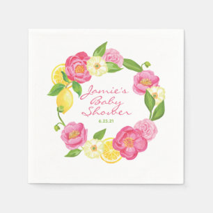 Citrus Lemon Floral Rose Baby Shower Napkin