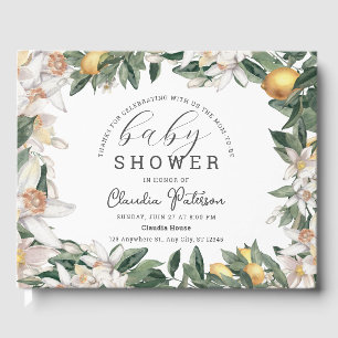 Citrus Lemon Floral Watercolor Baby Shower Guest Book