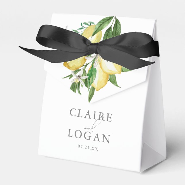 Citrus Lemon Floral Watercolor Favor Box (Front Side)
