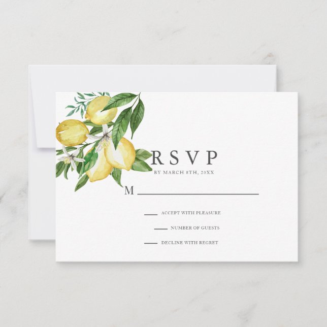 Citrus Lemon Floral Watercolor RSVP Card (Front)