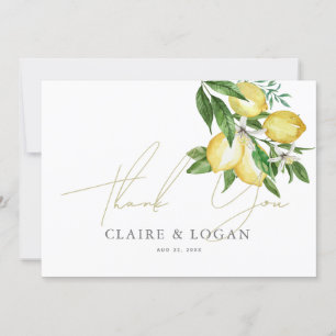Citrus Lemon Floral Watercolor Thank You Card