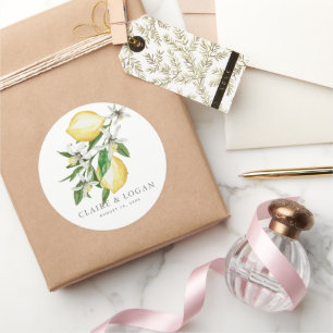 Citrus Lemon Floral Watercolor Wedding Classic Round Sticker