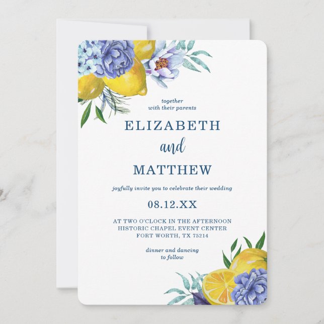 Citrus Lemon Floral Wedding Invitation (Front)