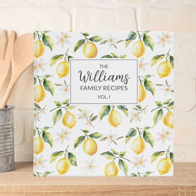 Citrus Lemon Fruit Botanical Pattern Family Recipe Binder (In situ)