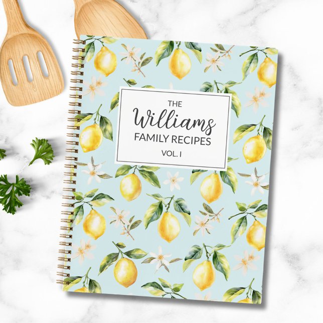 Citrus Lemon Fruit Botanical Pattern Family Recipe Notebook (In situ)