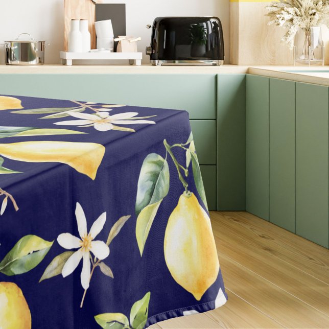 Citrus Lemon Fruit Floral Botanical Pattern Tablecloth (In situ)