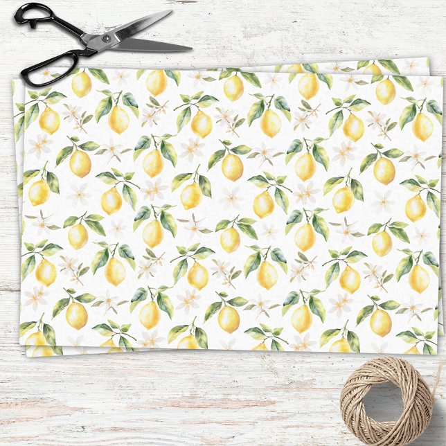 Citrus Lemon Fruit Floral Botanical Pattern Tissue Paper (In situ)