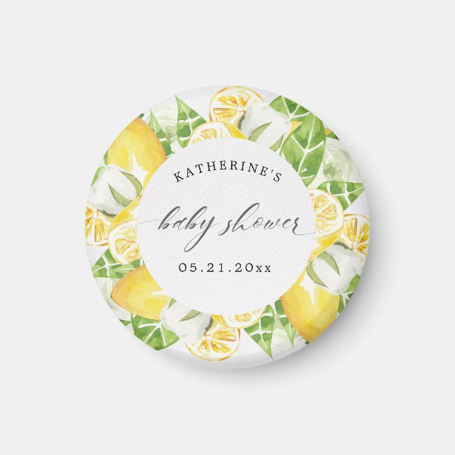 citrus lemon fruit flower baby shower monogram  magnet (Front)
