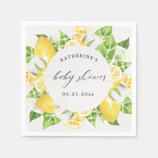 citrus lemon fruit flower baby shower monogram  napkin