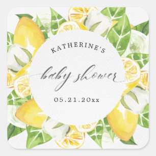 citrus lemon fruit flower baby shower monogram  square sticker