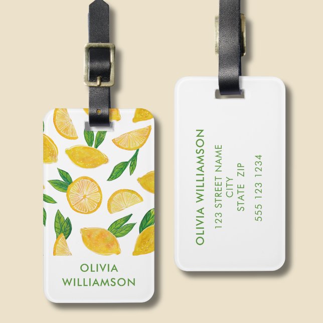Citrus lemon fruit pattern luggage tag (Personalised lemon pattern luggage tag)