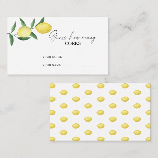Citrus lemon - guess how many corks bridal game enclosure card (Front/Back)