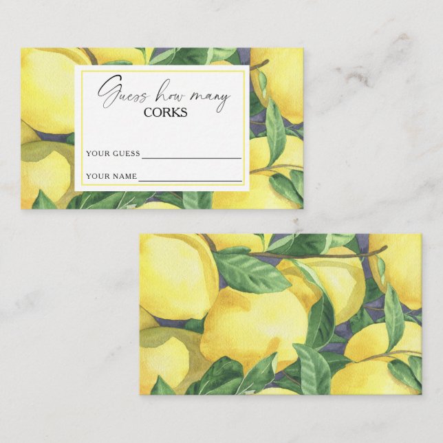 Citrus lemon - guess how many corks bridal game enclosure card (Front/Back)