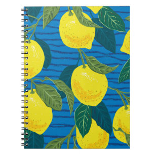 Citrus Lemon: Hand-Drawn Vintage Seamless. Notebook