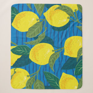 Citrus Lemon: Hand-Drawn Vintage Seamless. Sherpa Blanket