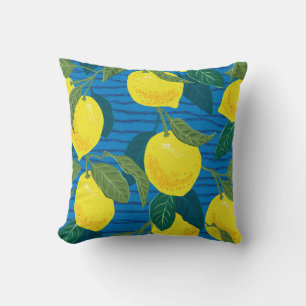 Citrus Lemon: Hand-Drawn Vintage Seamless. Throw Pillow