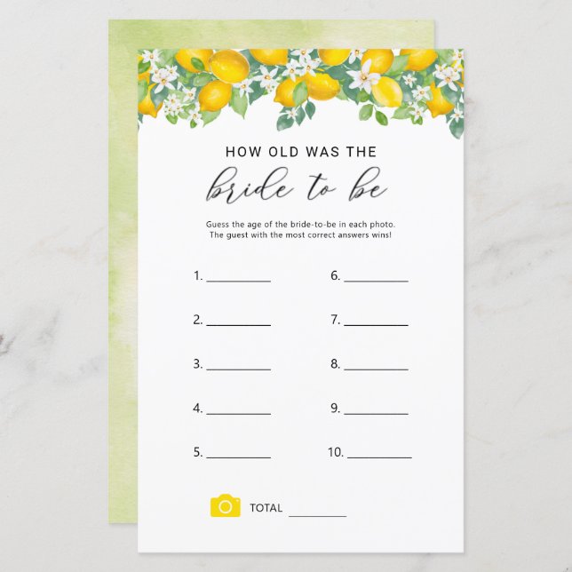 Citrus Lemon How Old Was The Bride Game (Front/Back)