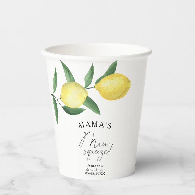 Citrus Lemon - Mama's main squeeze baby shower Paper Cups (Front)