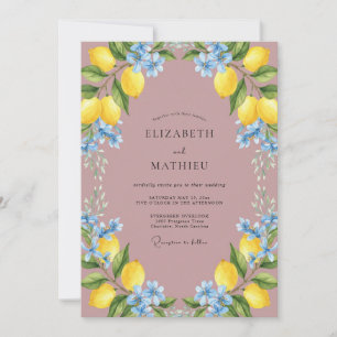 Citrus Lemon Mauve Eucalyptus Wedding Invitation