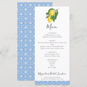Citrus Lemon Mediterranean Blue Bridal Luncheon Menu