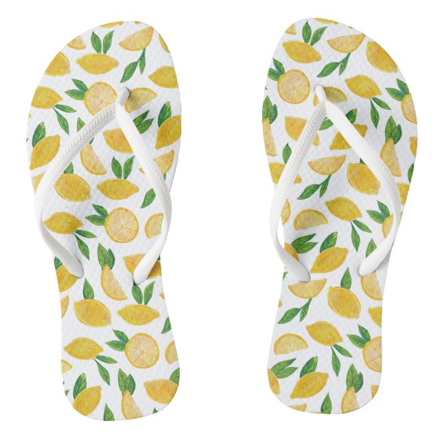 Citrus Lemon Mediterranean pattern Flip Flops (Footbed)