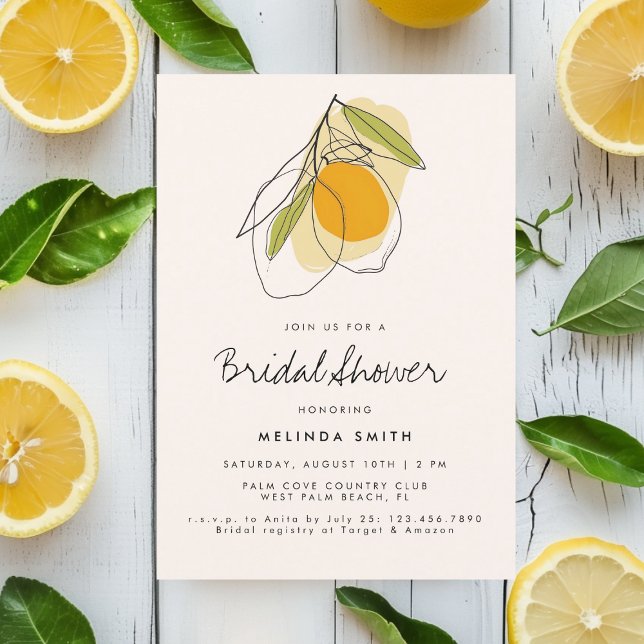 Citrus Lemon Modern Minimalist Bridal Shower Invitation (Creator Uploaded)