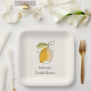 Citrus Lemon Modern Minimalist Bridal Shower Paper Plate