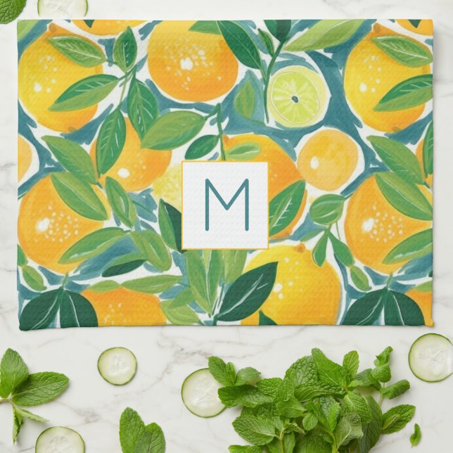 Citrus Lemon Orange Lime INITIAL Artisan Colourful Kitchen Towel (Folded)